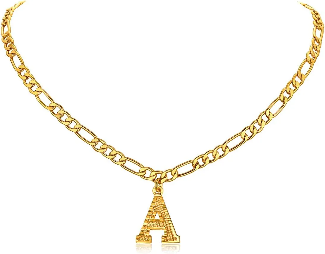 FOCALOOK Gold Initial Letter Necklaces for Women Men 14K Gold Plated Capital A-Z Initial Letter Chain 16 Inch