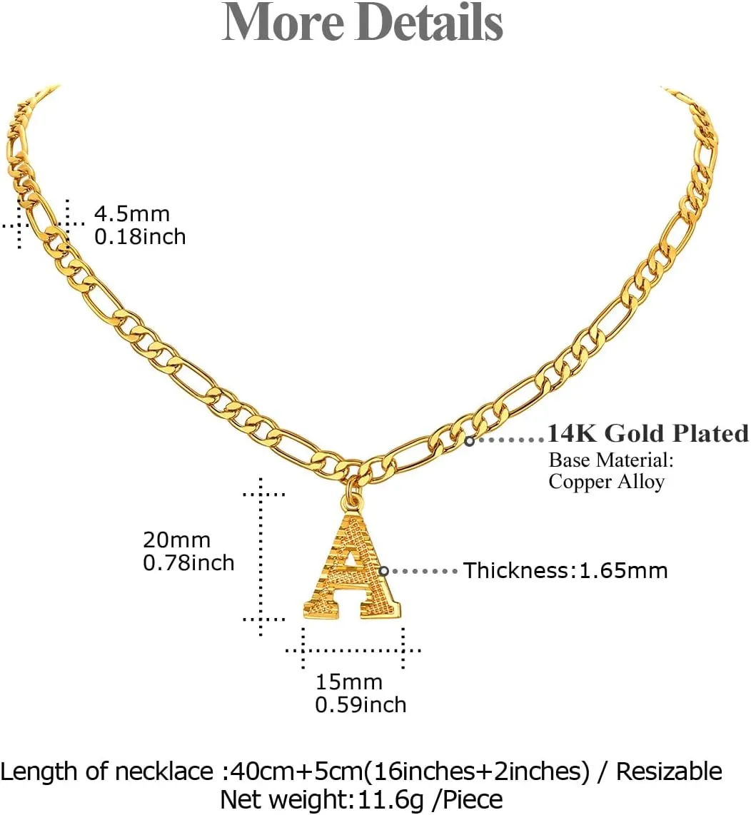 FOCALOOK Gold Initial Letter Necklaces for Women Men 14K Gold Plated Capital A-Z Initial Letter Chain 16 Inch