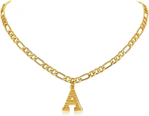 FOCALOOK Gold Initial Letter Necklaces for Women Men 14K Gold Plated Capital A-Z Initial Letter Chain 16 Inch