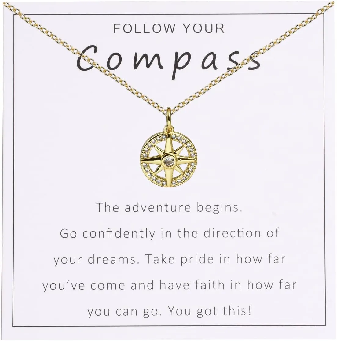 Follow Your Compass Graduation Necklace College, High School Graduation Gift Back To School New Beginnings Gift For Daughter Granddaughter Niece Cubic Zirconia Pendant Necklace Jewelry For Woman