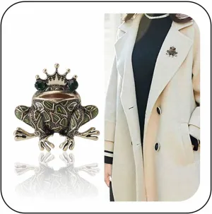 Frog Enamel Pin Vintage Green Crystal Rhinestone Frog Brooch Animal Corsage Bouquet Lapel Pin Badge Jewelry for Women Men