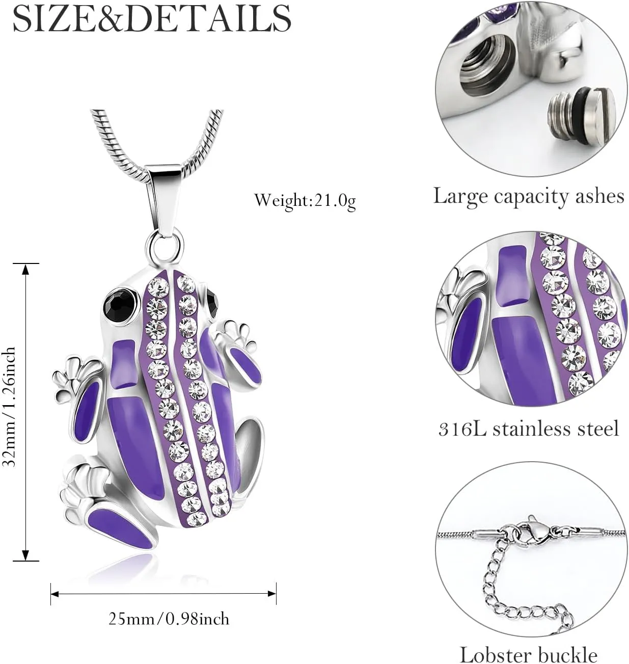 Frog Urn Necklace for Ashes Animals Cremation Jewelry Stainlee Steel Memorial Necklaces Keepsake Jewelry Ashe Holder Pendant for Human Ashes with Filling Kits