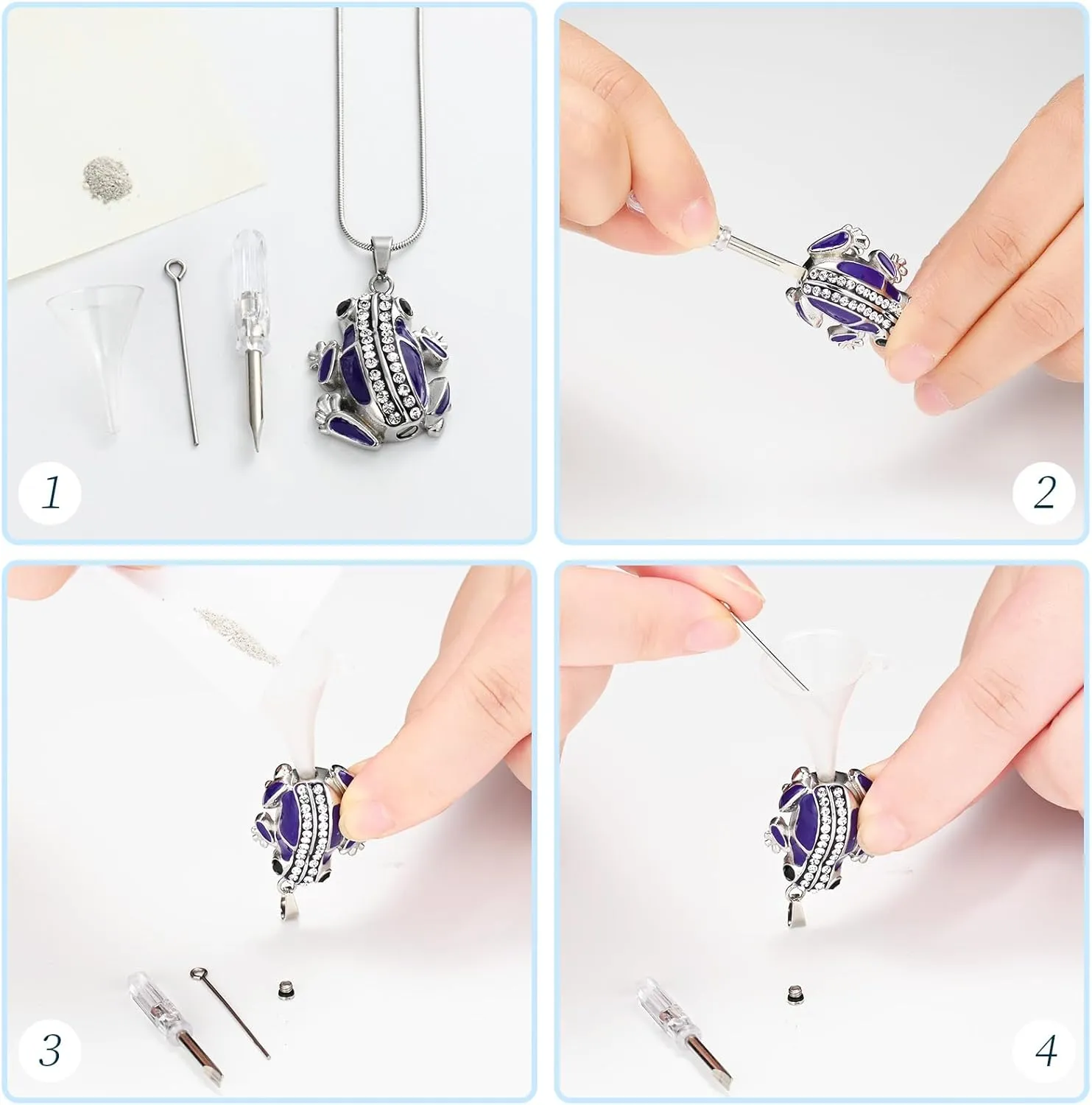 Frog Urn Necklace for Ashes Animals Cremation Jewelry Stainlee Steel Memorial Necklaces Keepsake Jewelry Ashe Holder Pendant for Human Ashes with Filling Kits