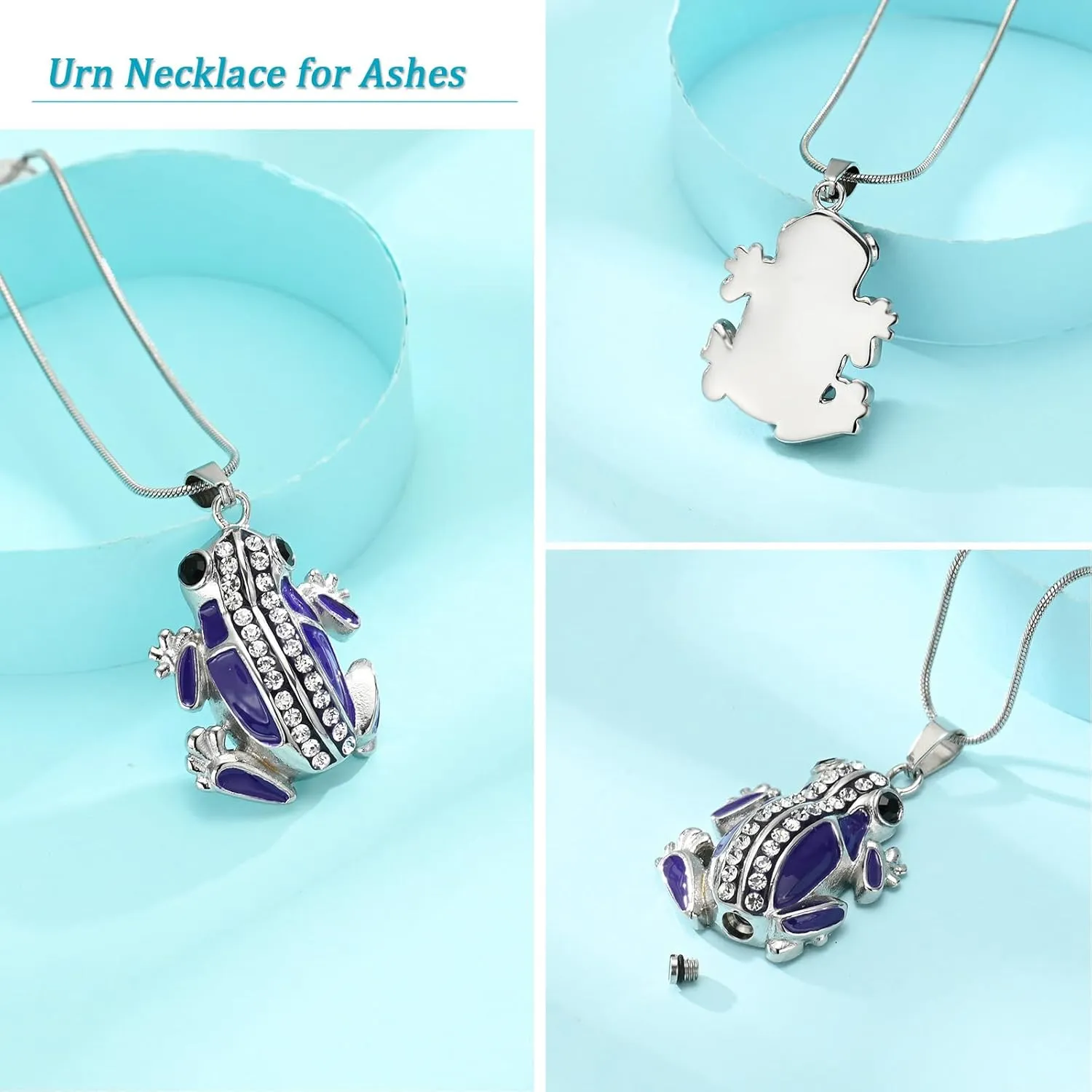 Frog Urn Necklace for Ashes Animals Cremation Jewelry Stainlee Steel Memorial Necklaces Keepsake Jewelry Ashe Holder Pendant for Human Ashes with Filling Kits