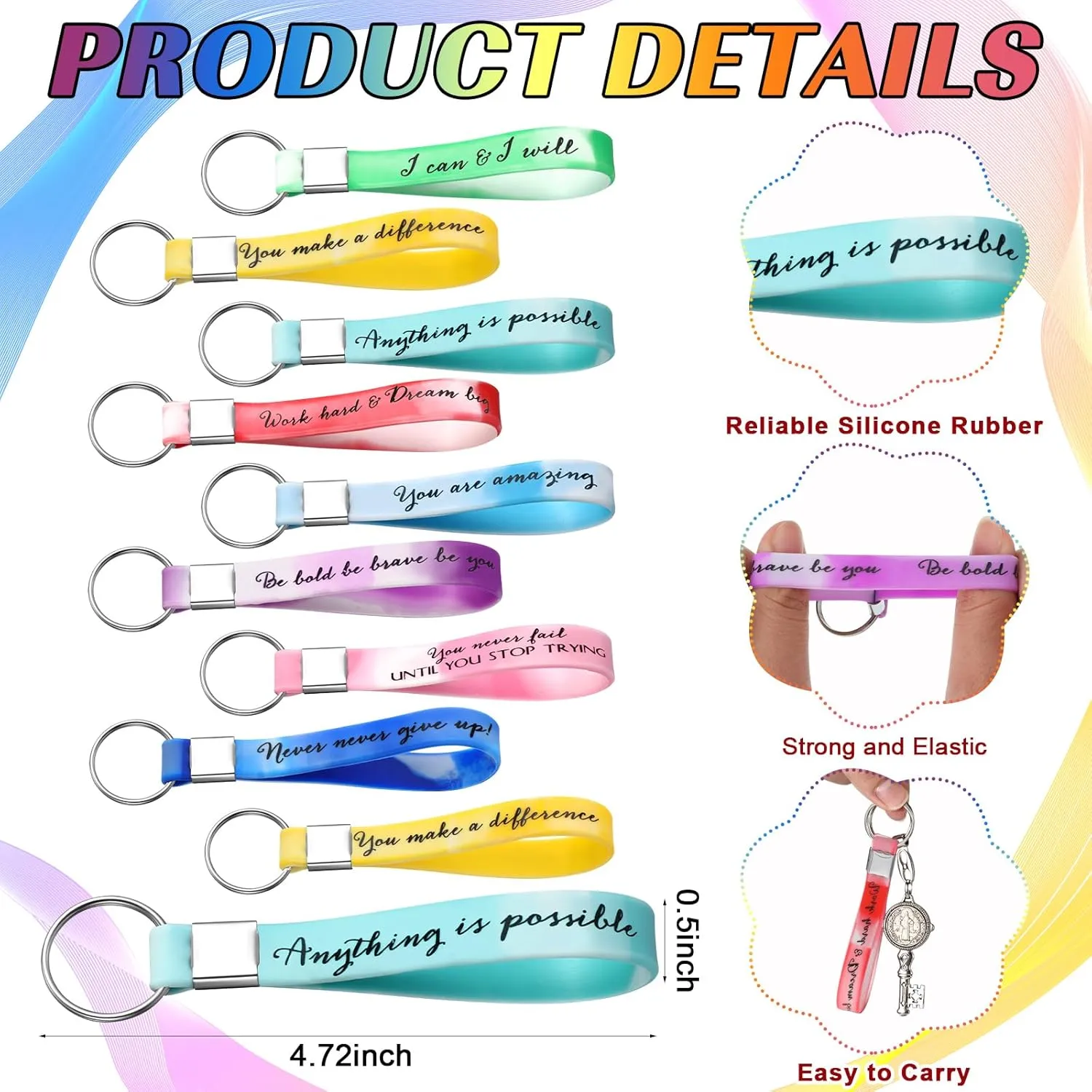 Fumete 24 Pcs Inspirational Keychain Gift Employee Appreciation Gift for Women Motivational Key Rings Thank You Keychain(Morandi Color)