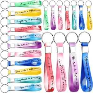 Fumete 24 Pcs Inspirational Keychain Gift Employee Appreciation Gift for Women Motivational Key Rings Thank You Keychain(Morandi Color)