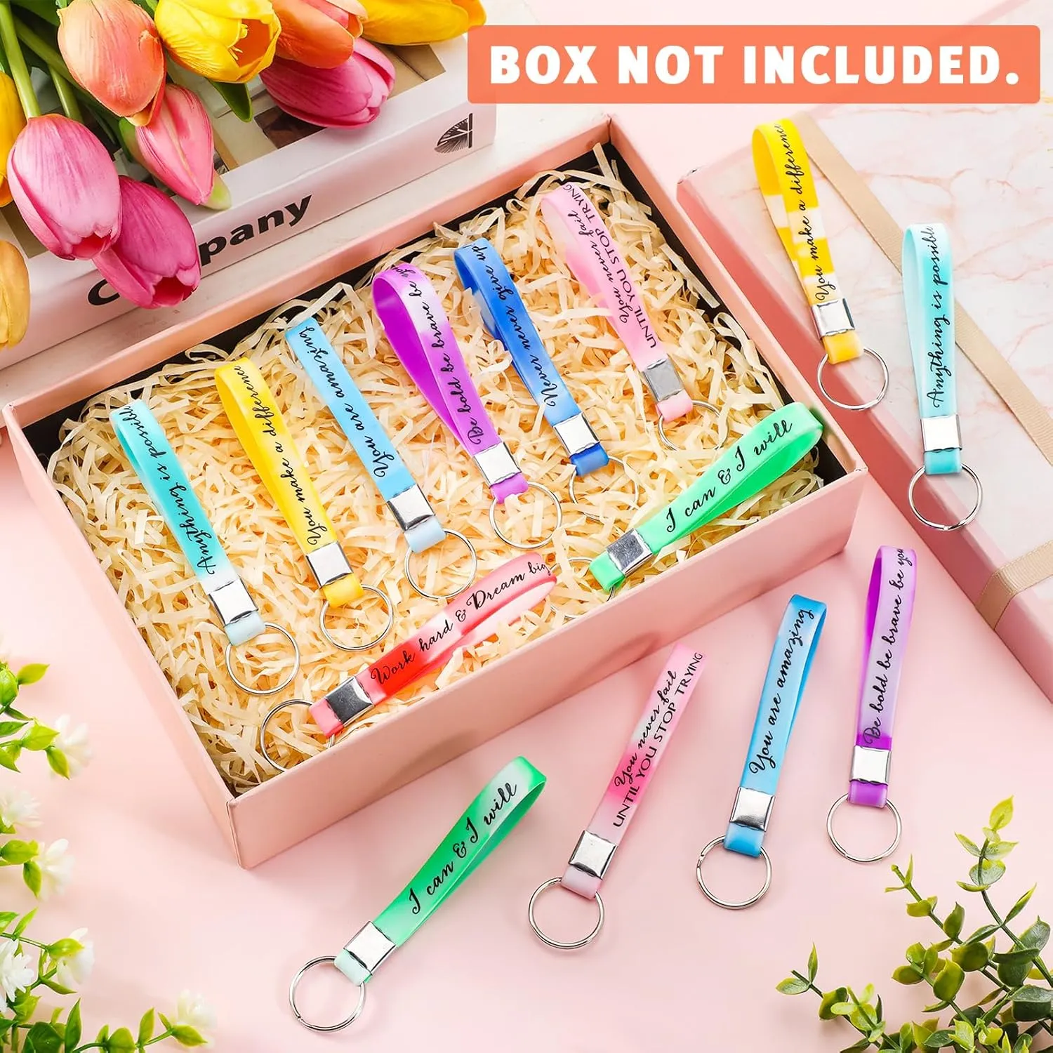 Fumete 24 Pcs Inspirational Keychain Gift Employee Appreciation Gift for Women Motivational Key Rings Thank You Keychain(Morandi Color)