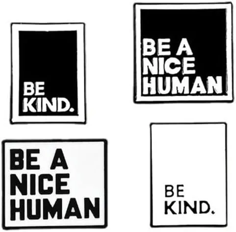 Fun Quotes Enamel Pins Be Kind Be A Nice Human Brooches Dialog Badge Shirt Denim Lapel Pin Novel Motto Enamel Pin for Bag Coat Decor Women Men Jewelry Gift, Metal