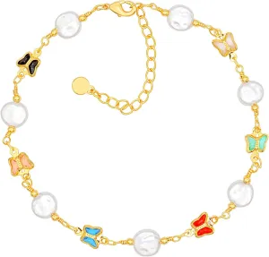 FUTIMELY 18k Gold Plated Butterfly Anklet Delicate Crystal Butterfly Anklet Pendant Jewelry Foot Chain for Women Adjustable Link Chain