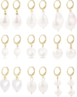 Fxqini 9 Pairs Simulated Pearl Drop Earrings Elegant Round Drop Heart Stainless Steel Sided Front Back Pearl Earrings Imitation Pearl Dangle Earrings For Women Gold Tone