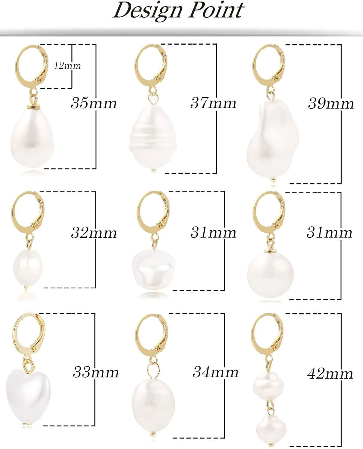 Fxqini 9 Pairs Simulated Pearl Drop Earrings Elegant Round Drop Heart Stainless Steel Sided Front Back Pearl Earrings Imitation Pearl Dangle Earrings For Women Gold Tone