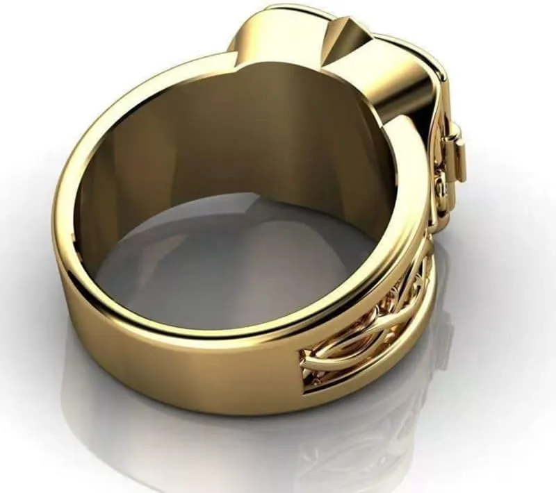 Ganquya 18K Yellow Gold Plated Men's Hip Hop Cubic Zirconia Chic Ring,Christian Cross Religious Signet Style Cuban Iced Out Jewelry Punk Storage Box Ring Statement Wedding Ring(12)