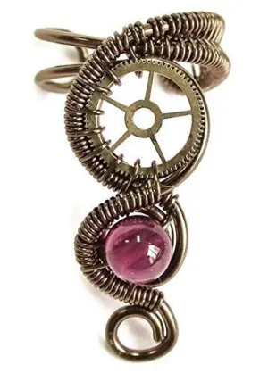 Garnet and Bronze Small Woven-Wire Steampunk Ear Cuff