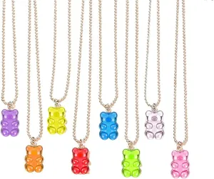 GBAHFY 8 Pcs Colorful Resin Gummy Bear Pendant Necklace Cute Transparent Rainbow Candy Color Bear Chain Necklaces Accessories Lovely Animal Punk Party Jewelry for Women Girls Gifts