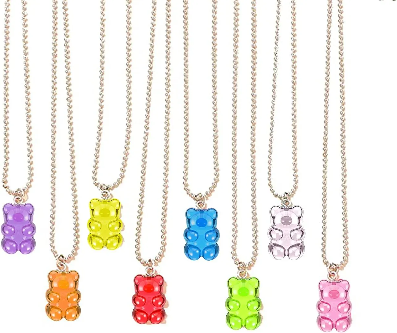 GBAHFY 8 Pcs Colorful Resin Gummy Bear Pendant Necklace Cute Transparent Rainbow Candy Color Bear Chain Necklaces Accessories Lovely Animal Punk Party Jewelry for Women Girls Gifts