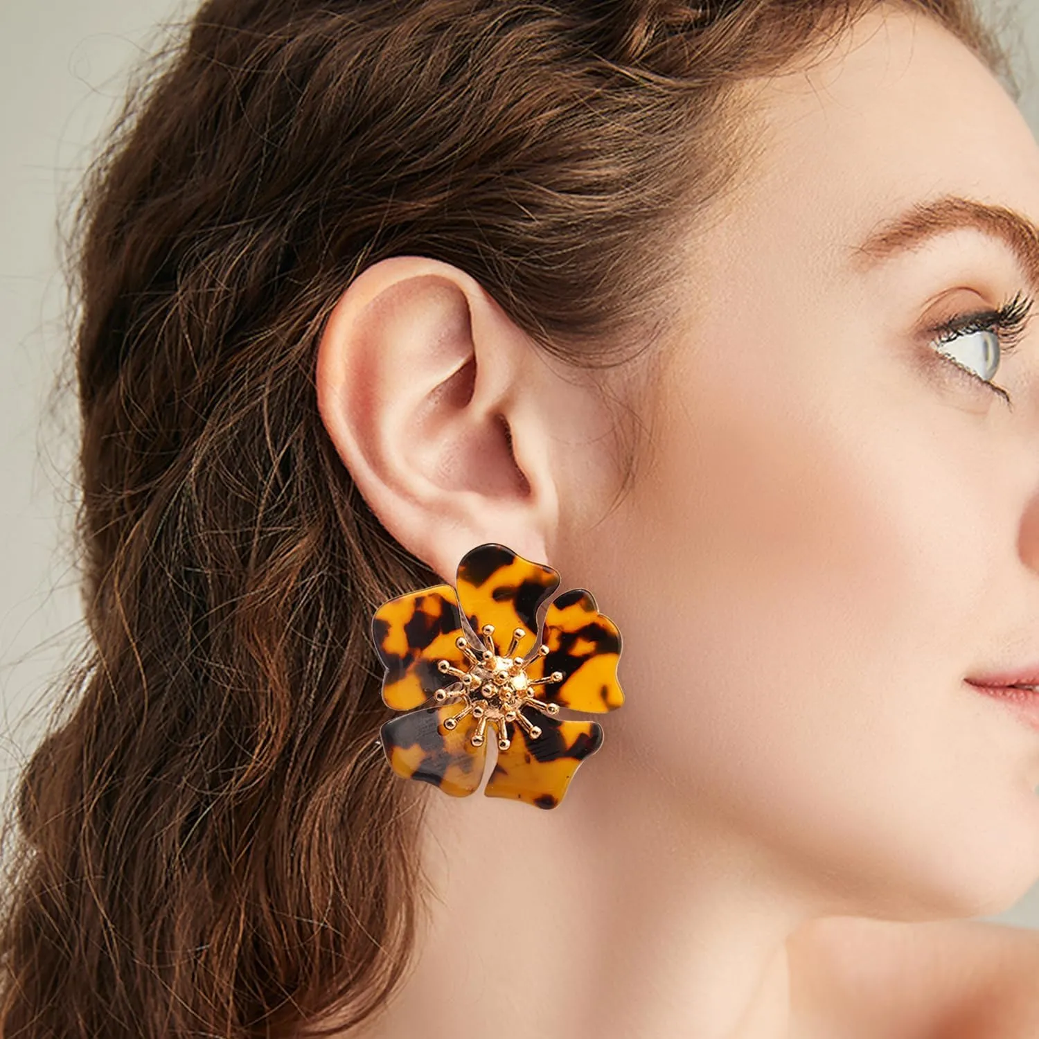 GBAHFY Unique Handmade Bohemian Large Resin Acrylic Flower Stud Earrings Dainty Elegant Flower Petal Dangle Drop Earrings for Women Statement Jewelry Gifts