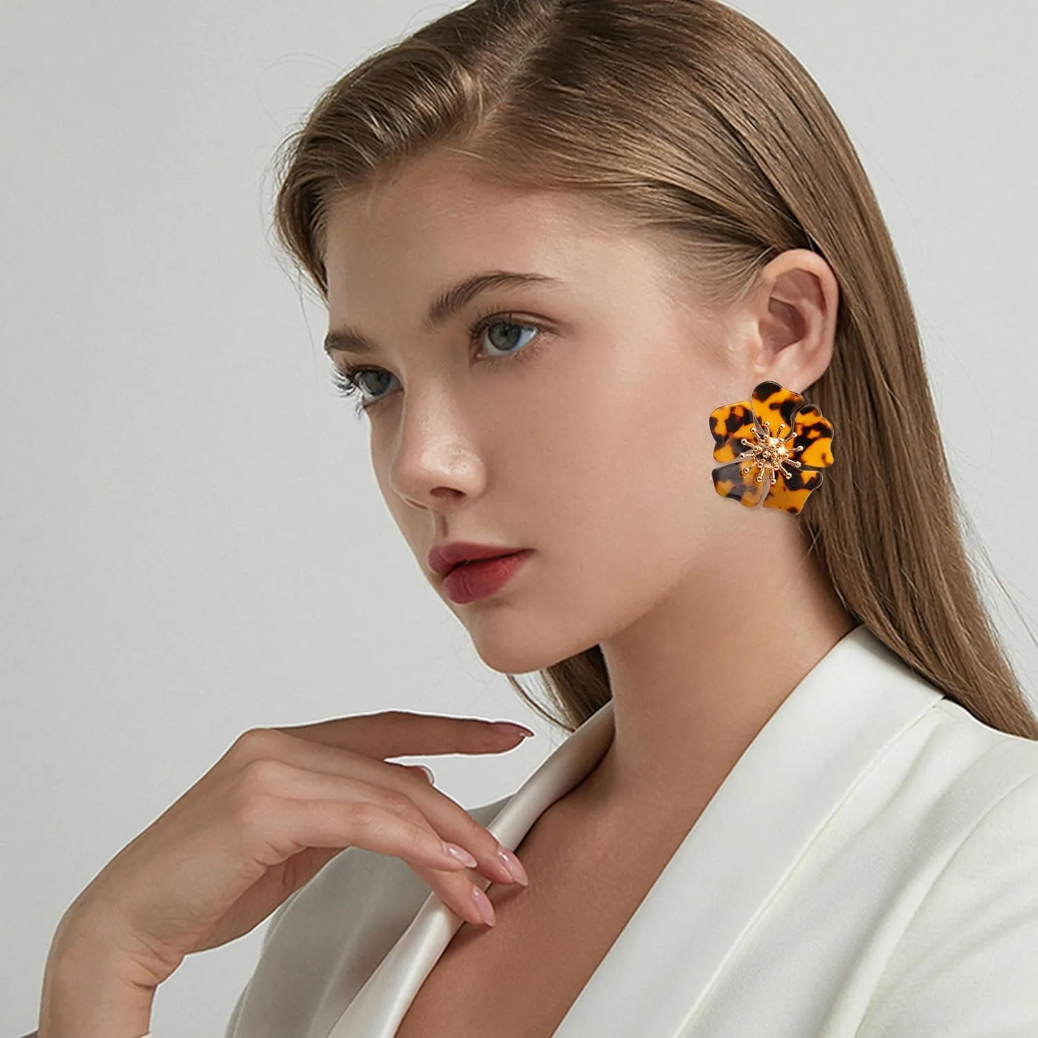 GBAHFY Unique Handmade Bohemian Large Resin Acrylic Flower Stud Earrings Dainty Elegant Flower Petal Dangle Drop Earrings for Women Statement Jewelry Gifts