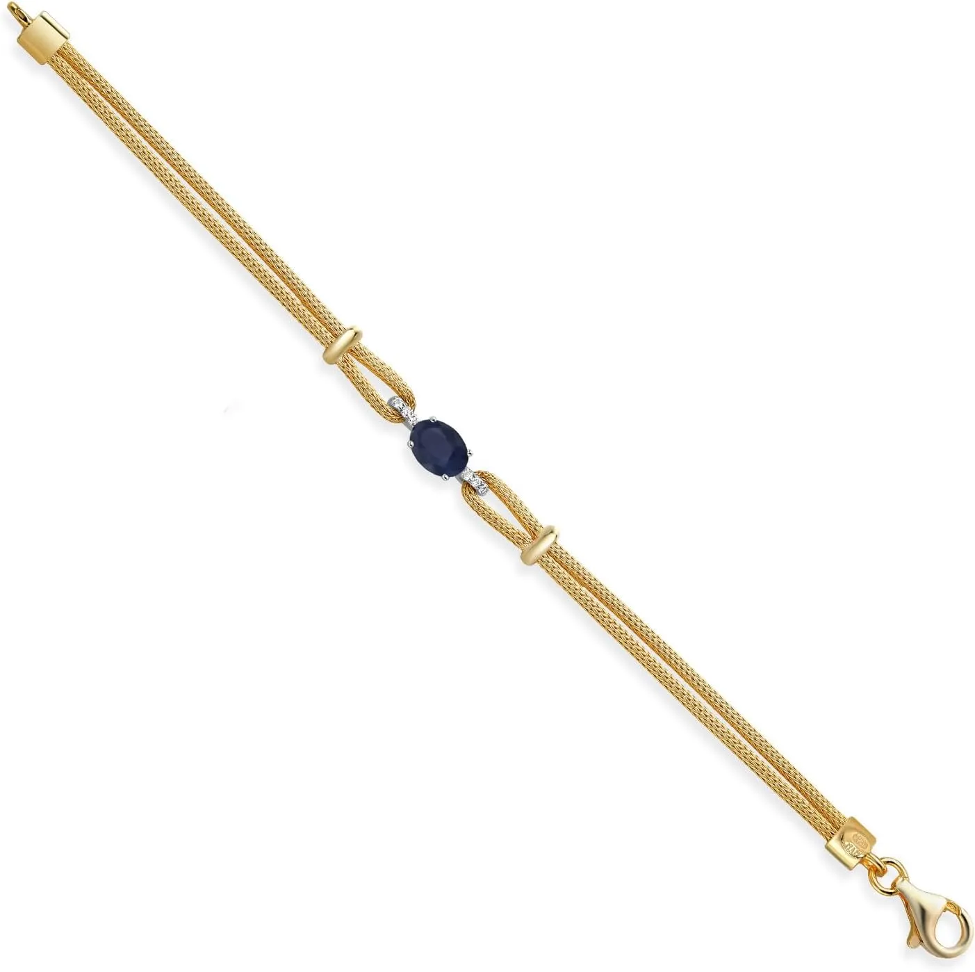 Gem Stone King 925 2 Tone Sterling Silver Blue Sapphire and White Lab Grown Diamond Bracelet For Women (1.84 Cttw, Gemstone Birthstone, Oval 8X6MM, 6.5/7/7.5 Inches, Made In Italy)