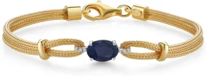 Gem Stone King 925 2 Tone Sterling Silver Blue Sapphire and White Lab Grown Diamond Bracelet For Women (1.84 Cttw, Gemstone Birthstone, Oval 8X6MM, 6.5/7/7.5 Inches, Made In Italy)