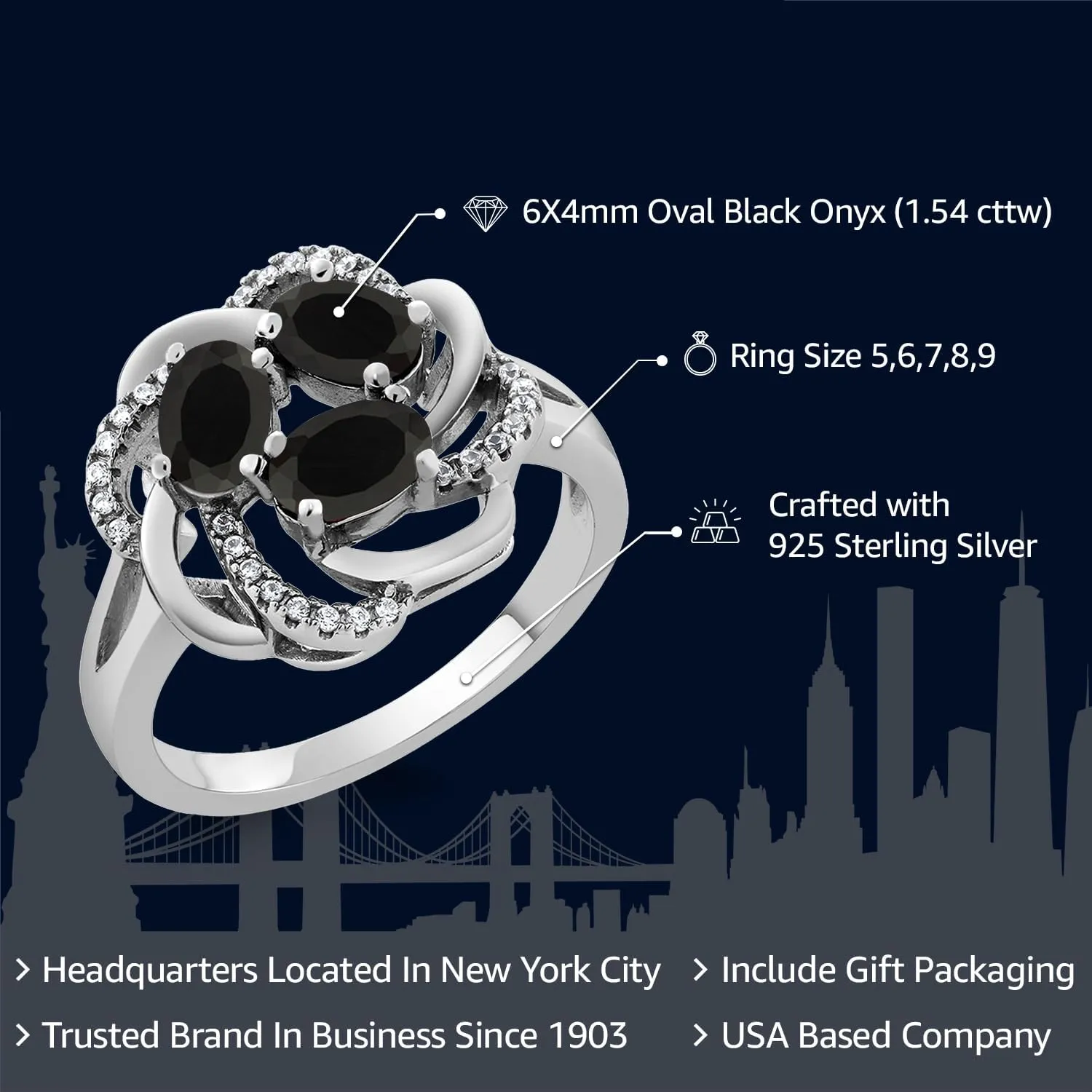 Gem Stone King Flower Blossom Gemstone Birthstone Ring in 925 Sterling Silver | 3-Stone Oval 6X4MM with Sparkling Accents | Wedding Anniversary Engagement Promise Ring for Women | Sizes 5-9