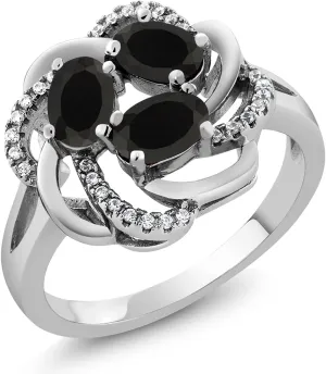 Gem Stone King Flower Blossom Gemstone Birthstone Ring in 925 Sterling Silver | 3-Stone Oval 6X4MM with Sparkling Accents | Wedding Anniversary Engagement Promise Ring for Women | Sizes 5-9