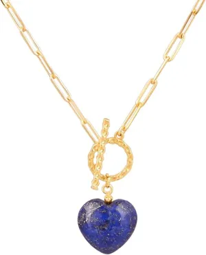 Gempires 20mm Gemstone Heart Pendant Necklace with Gold Paperclip Chain and Toggle Lock Stylish Dainty Jewelry for Women Gift for Mom Wife Girlfriend