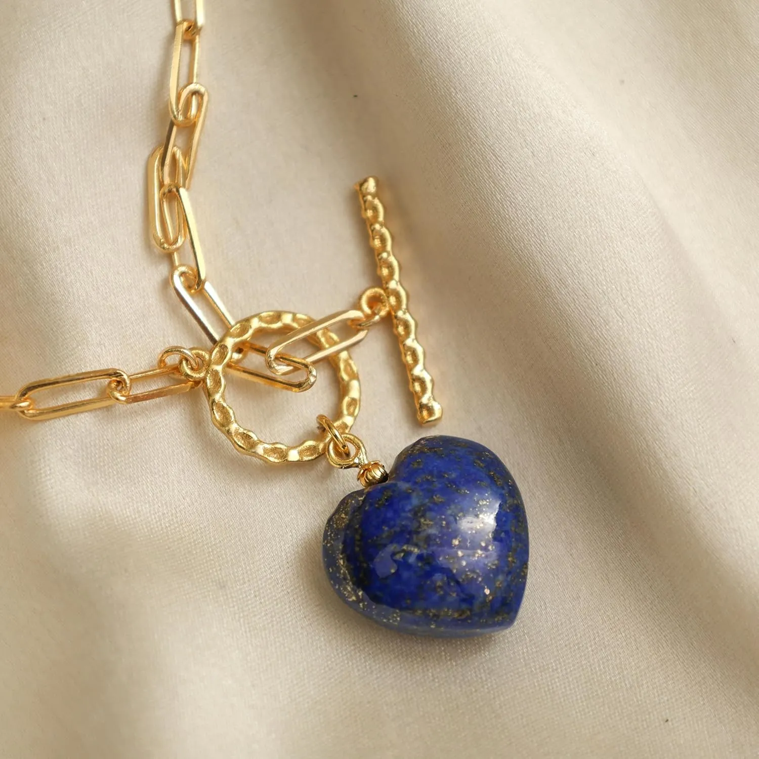 Gempires 20mm Gemstone Heart Pendant Necklace with Gold Paperclip Chain and Toggle Lock Stylish Dainty Jewelry for Women Gift for Mom Wife Girlfriend