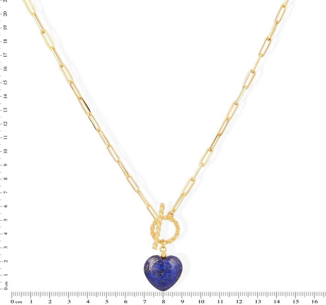 Gempires 20mm Gemstone Heart Pendant Necklace with Gold Paperclip Chain and Toggle Lock Stylish Dainty Jewelry for Women Gift for Mom Wife Girlfriend