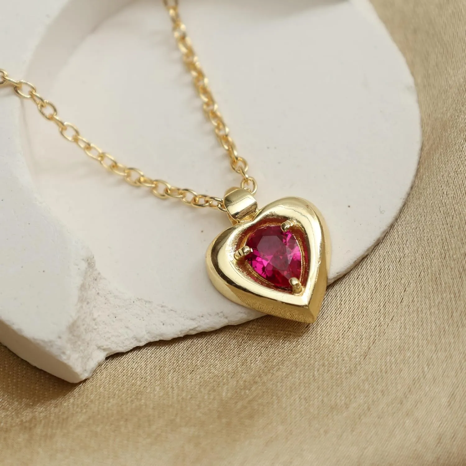 Gempires Birthstone Heart Pendant Necklace Pear Gemstone Locket Dainty Aesthetic Jewelry Yellow Gold Hypoallergenic Classy Elegant Keepsake Gifts For Women