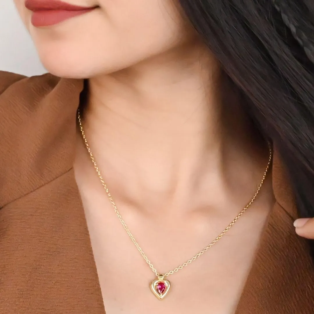 Gempires Birthstone Heart Pendant Necklace Pear Gemstone Locket Dainty Aesthetic Jewelry Yellow Gold Hypoallergenic Classy Elegant Keepsake Gifts For Women