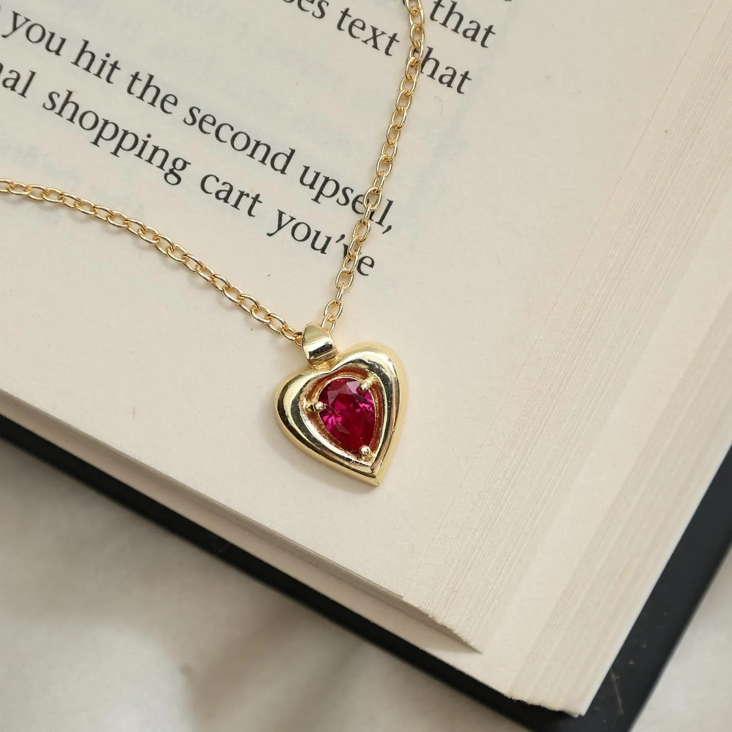 Gempires Birthstone Heart Pendant Necklace Pear Gemstone Locket Dainty Aesthetic Jewelry Yellow Gold Hypoallergenic Classy Elegant Keepsake Gifts For Women
