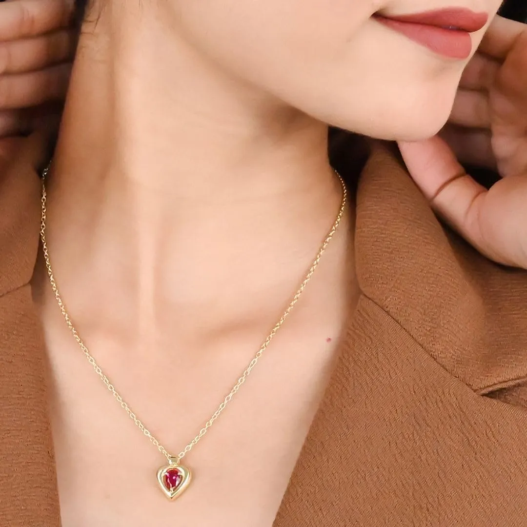 Gempires Birthstone Heart Pendant Necklace Pear Gemstone Locket Dainty Aesthetic Jewelry Yellow Gold Hypoallergenic Classy Elegant Keepsake Gifts For Women