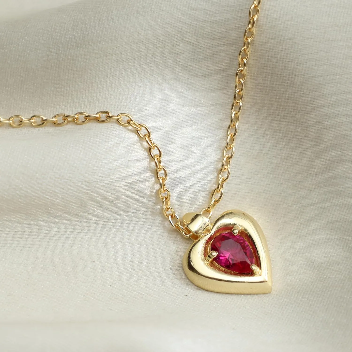 Gempires Birthstone Heart Pendant Necklace Pear Gemstone Locket Dainty Aesthetic Jewelry Yellow Gold Hypoallergenic Classy Elegant Keepsake Gifts For Women