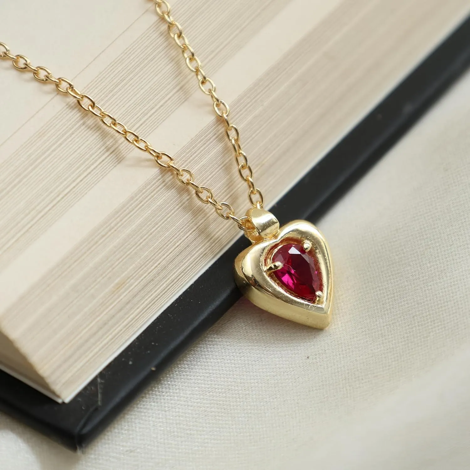 Gempires Birthstone Heart Pendant Necklace Pear Gemstone Locket Dainty Aesthetic Jewelry Yellow Gold Hypoallergenic Classy Elegant Keepsake Gifts For Women