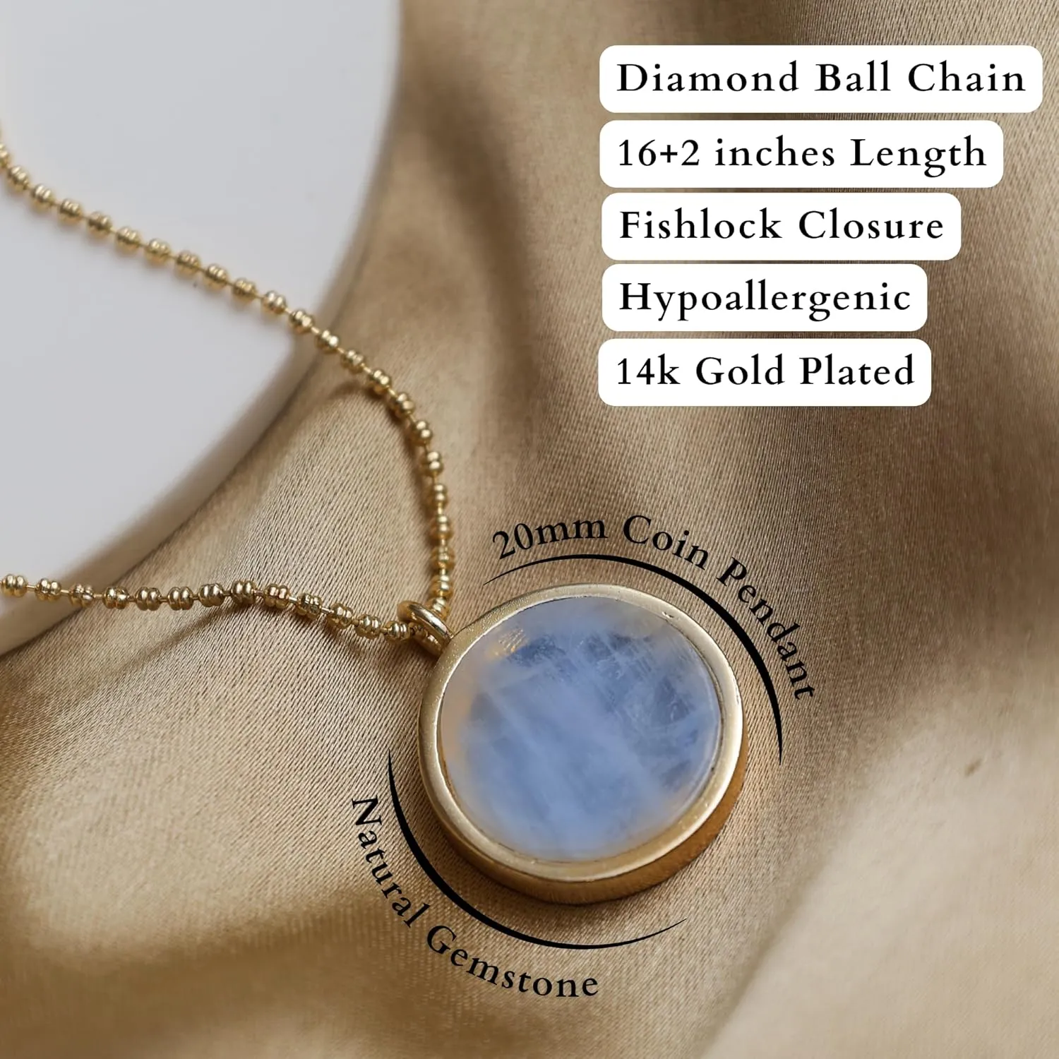 Gempires Gold Plated Coin Disc Pendant Necklace, Locket Pendant Necklace, Fancy Circle Necklace, Lightweight, 18 inch Diamond Ball Chain, Gift for Her
