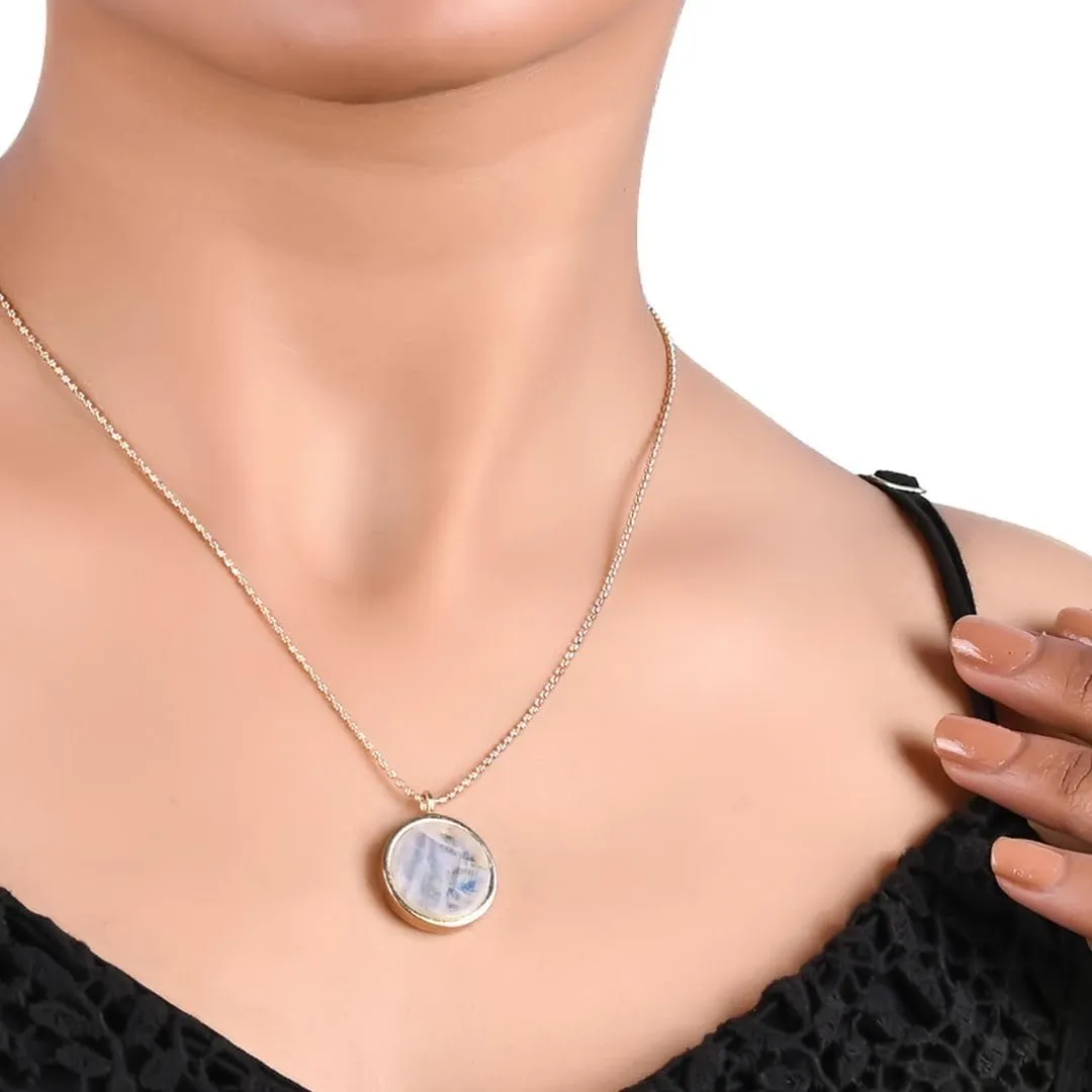Gempires Gold Plated Coin Disc Pendant Necklace, Locket Pendant Necklace, Fancy Circle Necklace, Lightweight, 18 inch Diamond Ball Chain, Gift for Her