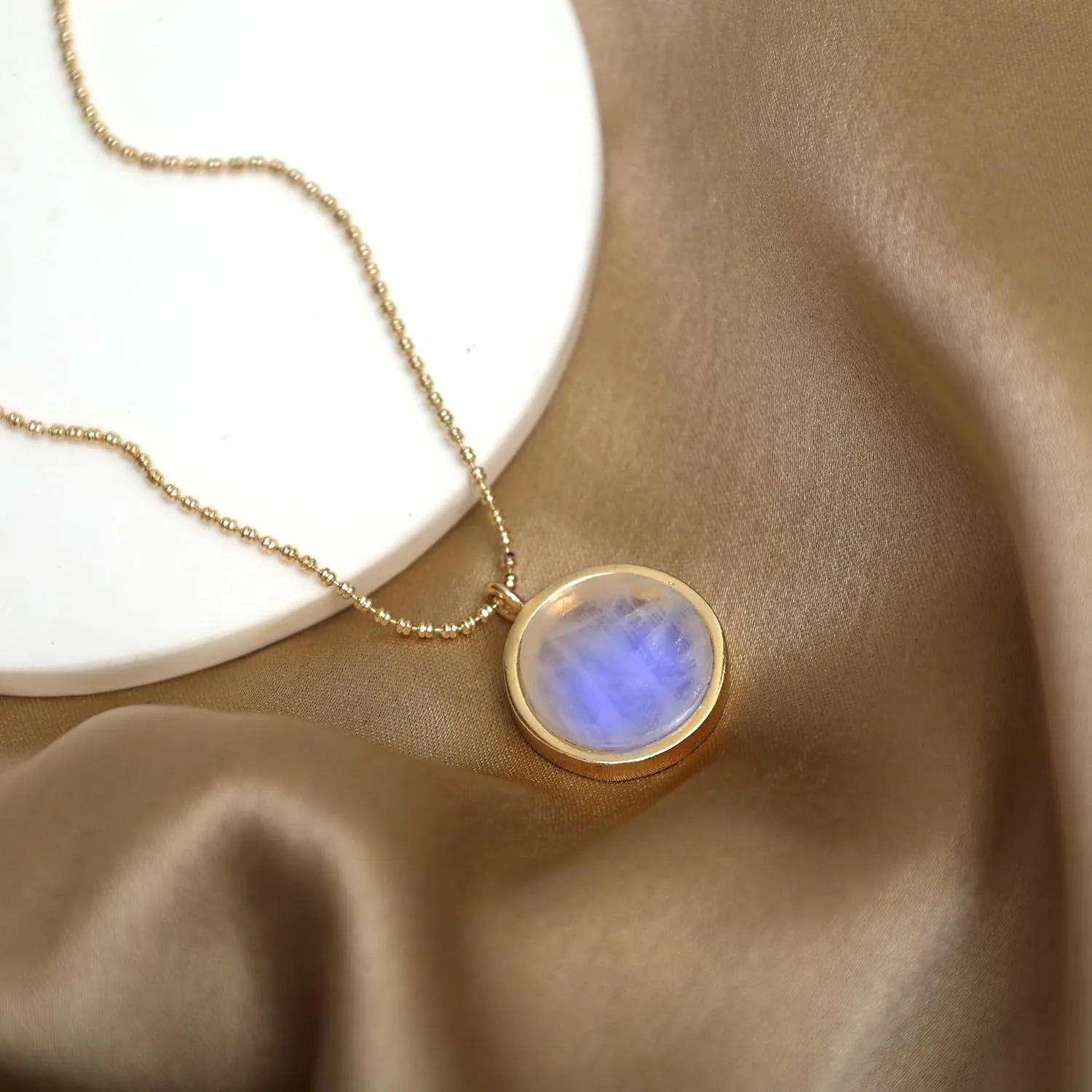 Gempires Gold Plated Coin Disc Pendant Necklace, Locket Pendant Necklace, Fancy Circle Necklace, Lightweight, 18 inch Diamond Ball Chain, Gift for Her