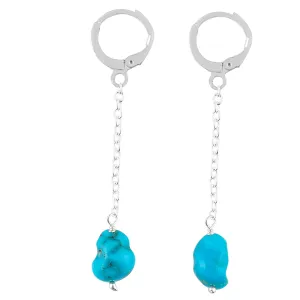 Genuine Turquoise Gemstone Tumble Hoop Earrings  Dainty Handmade Boho Jewelry for Women, Minimalist Silver Earrings, Lightweight & Elegant Gift for Her