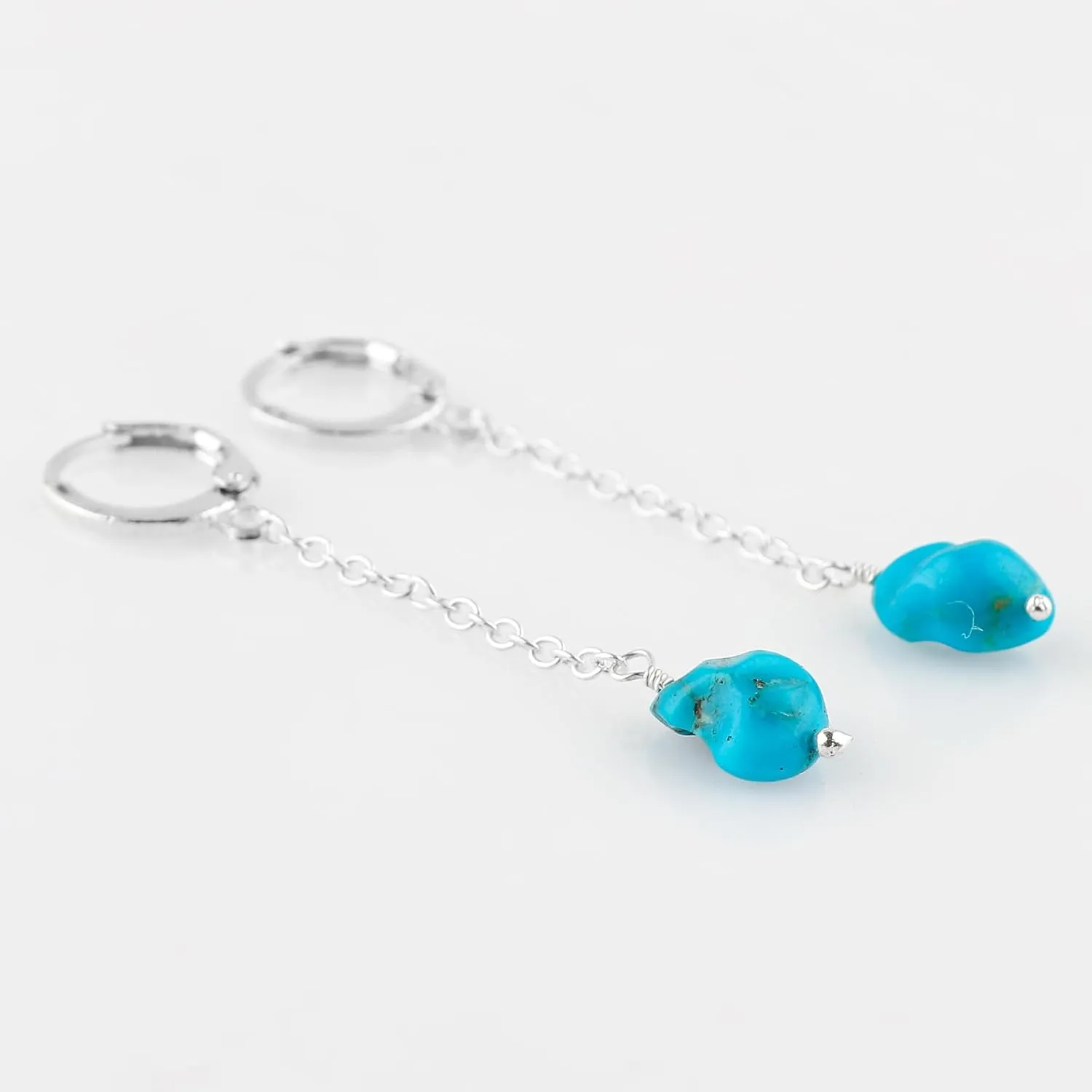 Genuine Turquoise Gemstone Tumble Hoop Earrings  Dainty Handmade Boho Jewelry for Women, Minimalist Silver Earrings, Lightweight & Elegant Gift for Her