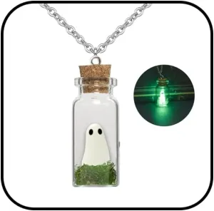 Ghost Necklace for Men Women Adopt Ghost Necklace Bottle Ghost Pendant Necklace Glow in the Dark Ghost Necklace Halloween Ghost Jewelry
