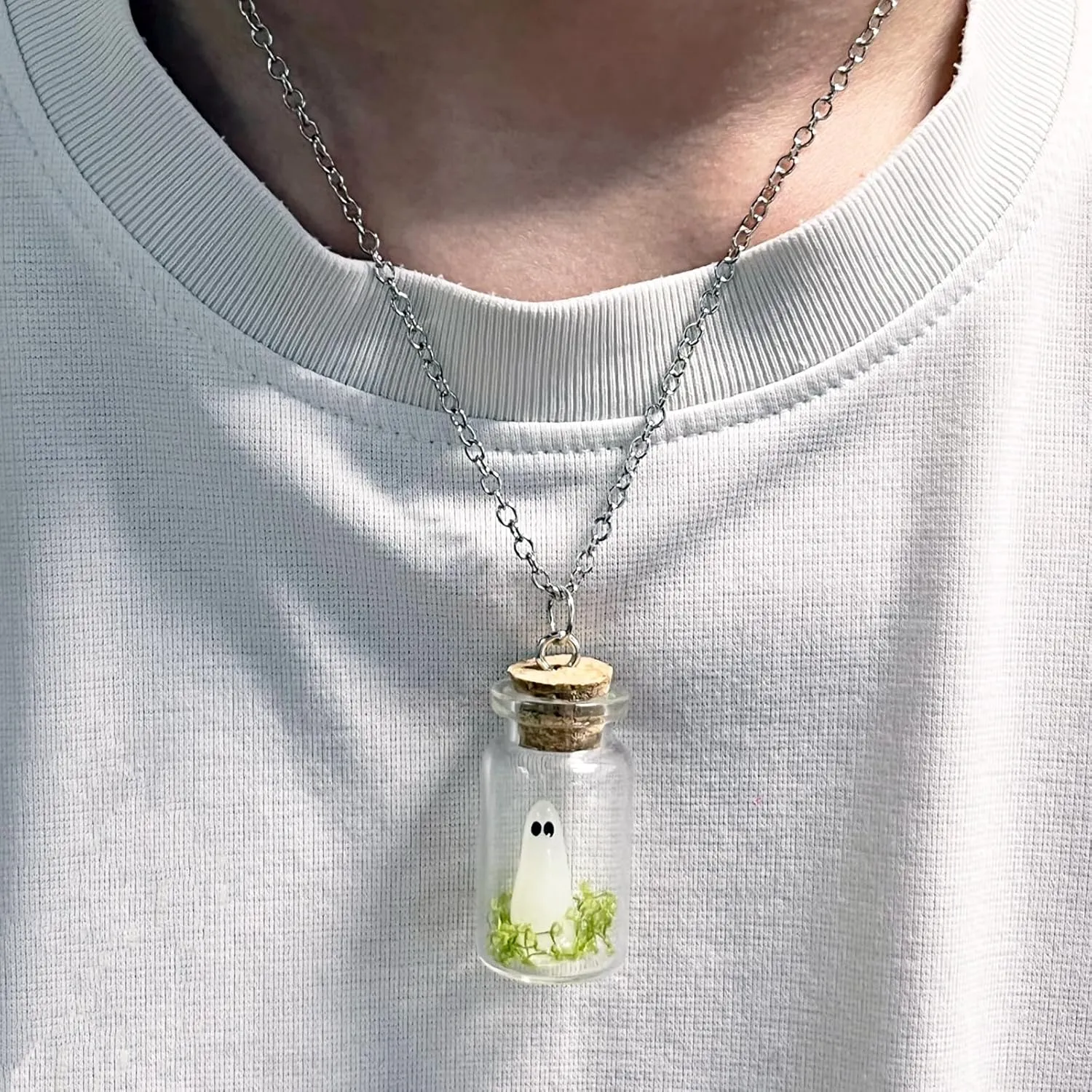 Ghost Necklace for Men Women Adopt Ghost Necklace Bottle Ghost Pendant Necklace Glow in the Dark Ghost Necklace Halloween Ghost Jewelry
