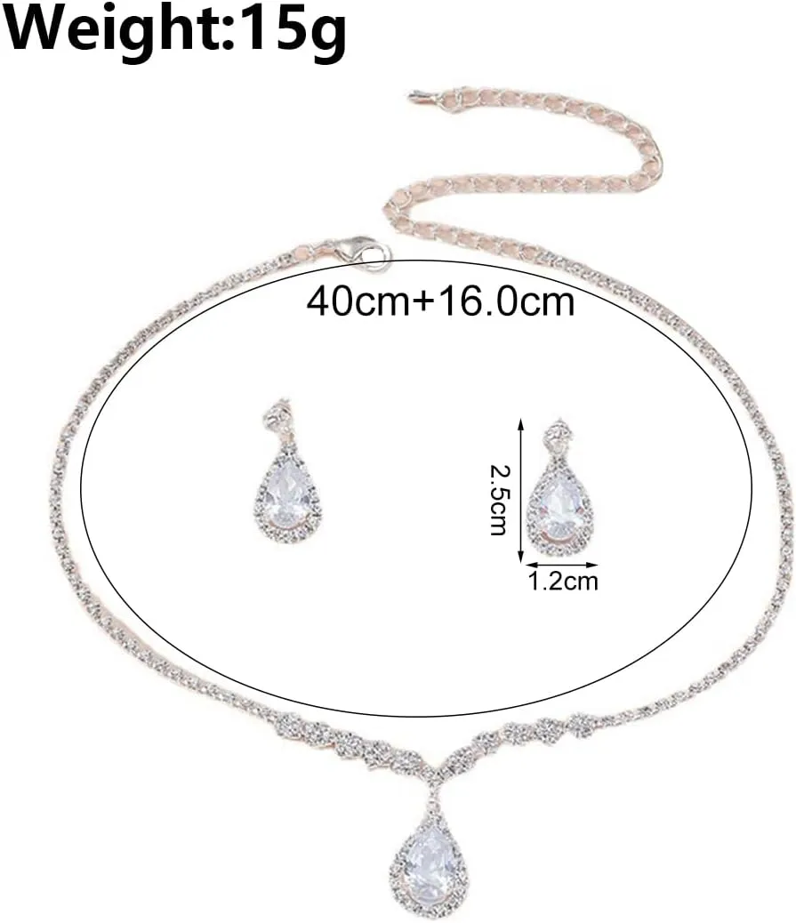 GIGB PBDK Rhinestone Bridal Necklace Earrings Sets for Women Teardrop Crystal Pendant Statement Choker Minimalist Jewelry Bridesmaid Wedding Accessories