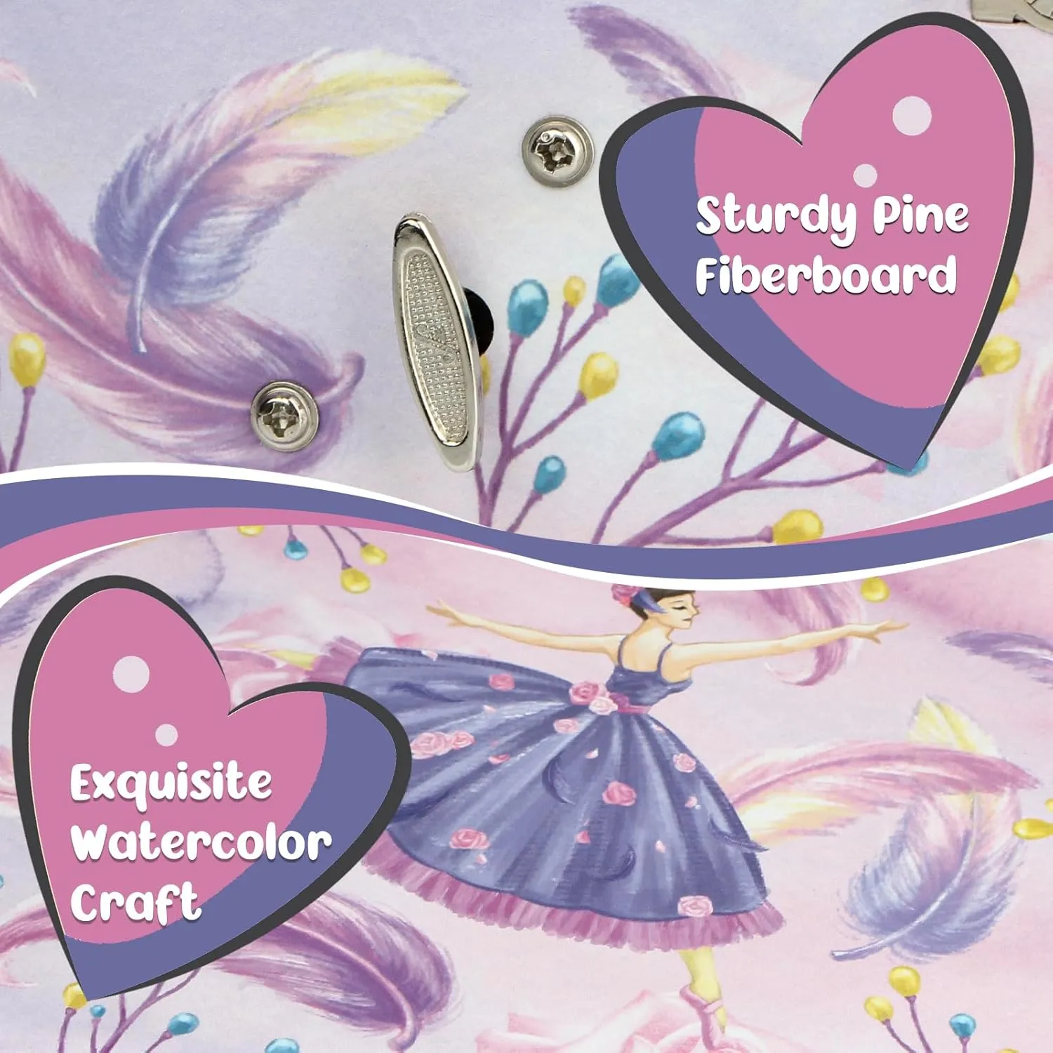 Girls' Musical Jewelry Box Organizer with Jewelry Set - Pink Purple Spinning Ballerina Theme, Swan Lake Tune - Jewelry Storage and Music Box for Girls