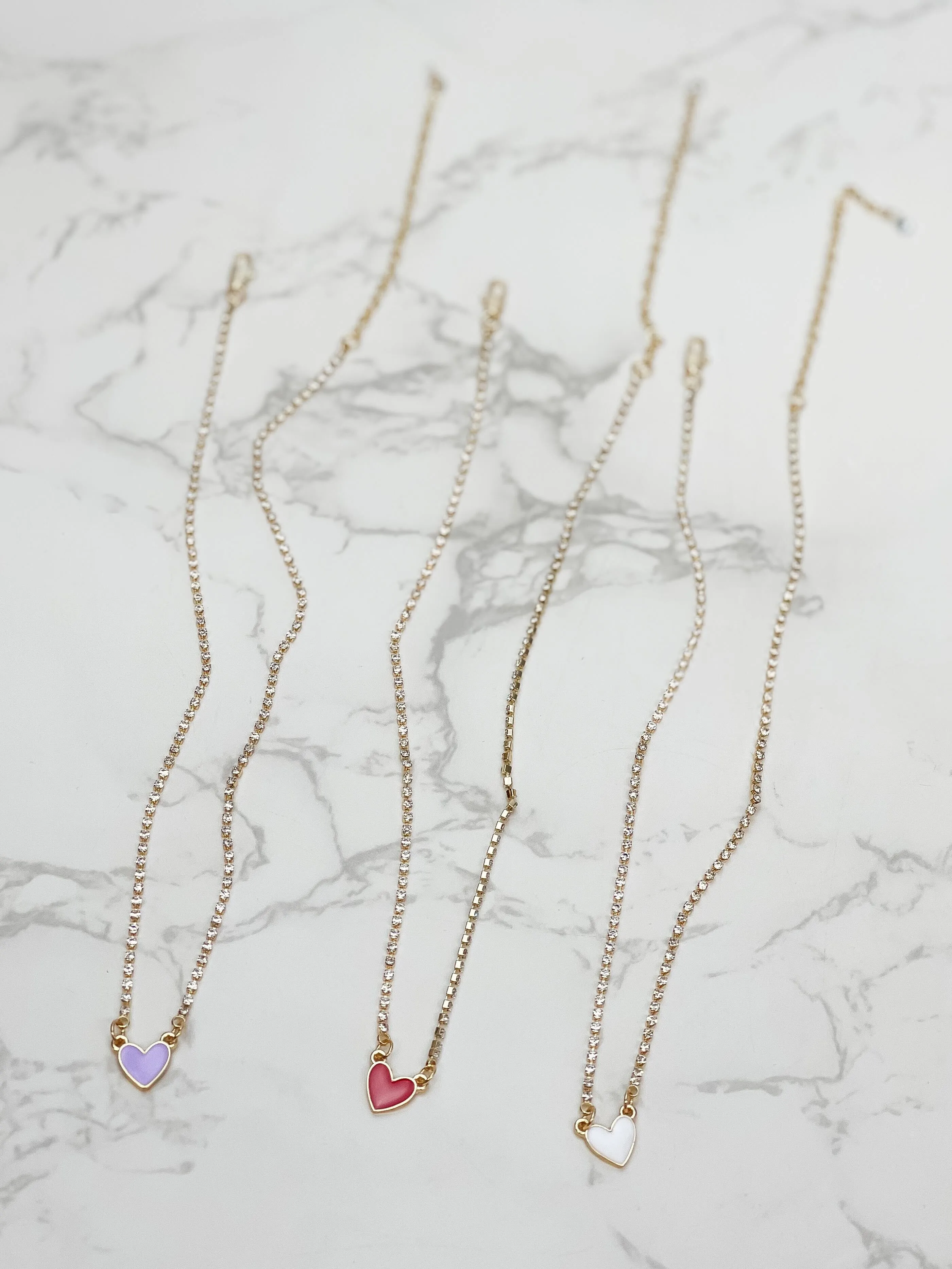 Glitzy Chain Heart Necklace - White