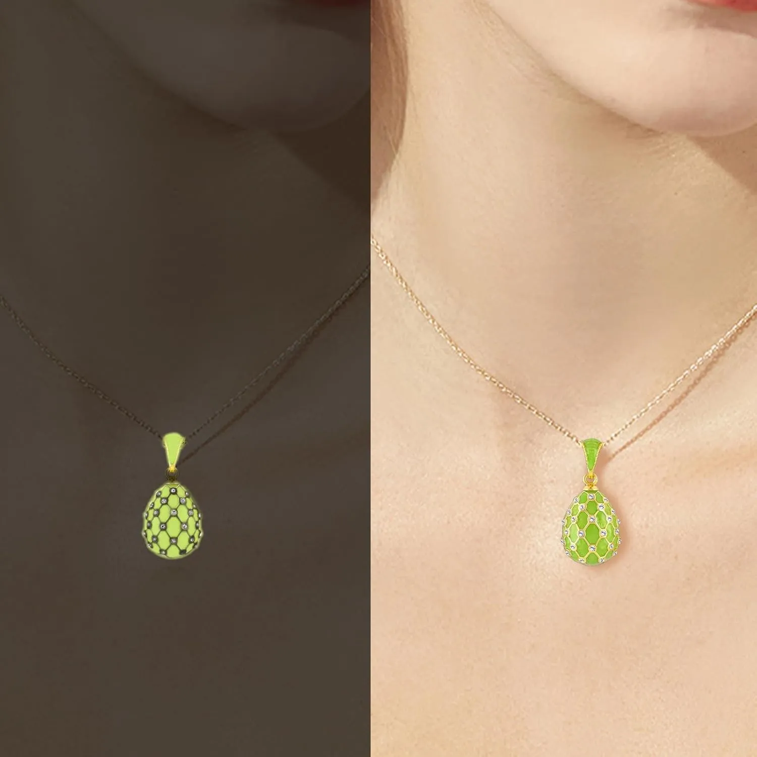 Glow in the Dark Pendant Necklace for Women - Luminous Grid Enamel Fluorescent Jewelry, Easter Gift with Adjustable Chain (Multi Colors, Mothers Day, Birthday Gift)