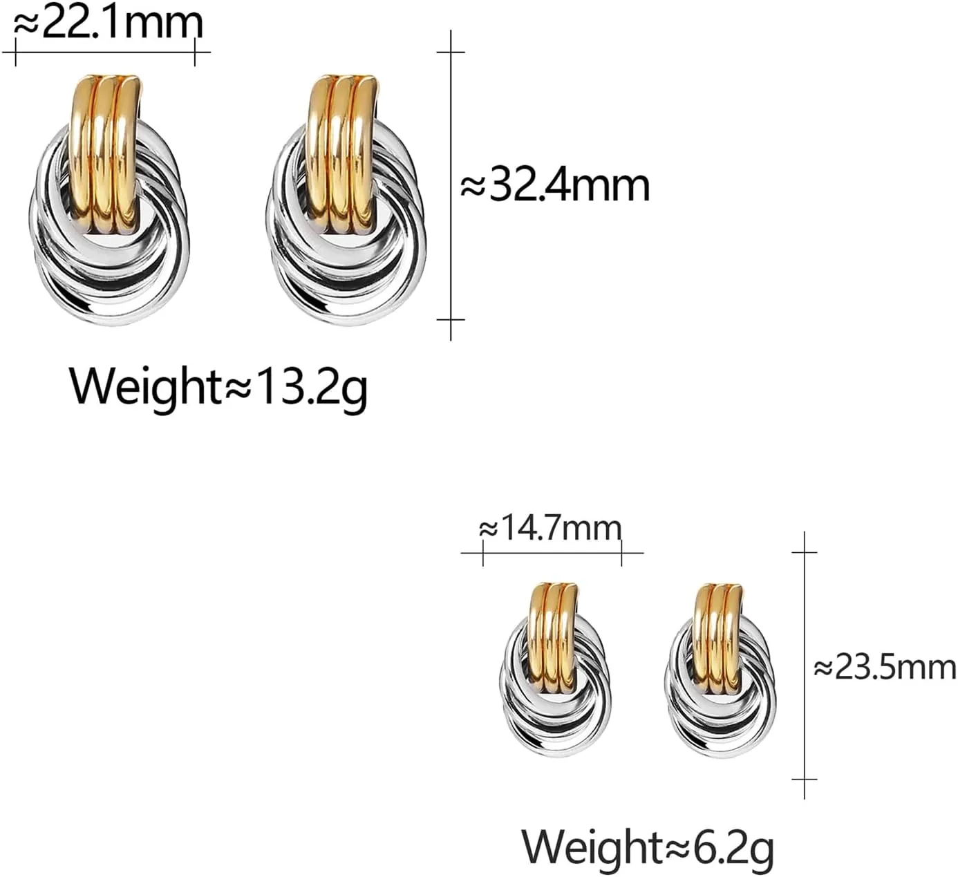 Gold and Silver Two Tone Knot Earrings for Women Gold Statement Earrings Elegant Chunky Double Hoop Earrings Mixed Metal Fashion Dangle Geometric Drop Earrings
