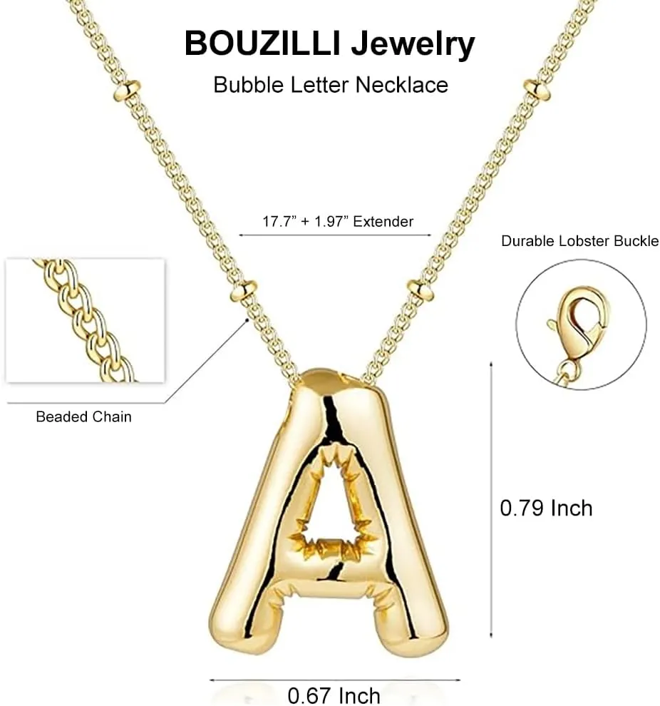 Gold Balloon Letter Necklace for Women, Dainty 14K Gold Plated 3d Initial Necklaces, Trendy Hypoallergenic Name Pendant Cute Balloon Alphabet Necklace Jewelry Gifts for Mom Lover
