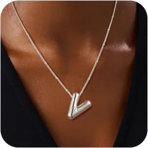Gold Balloon Letter Necklace for Women, Dainty 14K Gold Plated 3d Initial Necklaces, Trendy Hypoallergenic Name Pendant Cute Balloon Alphabet Necklace Jewelry Gifts for Mom Lover
