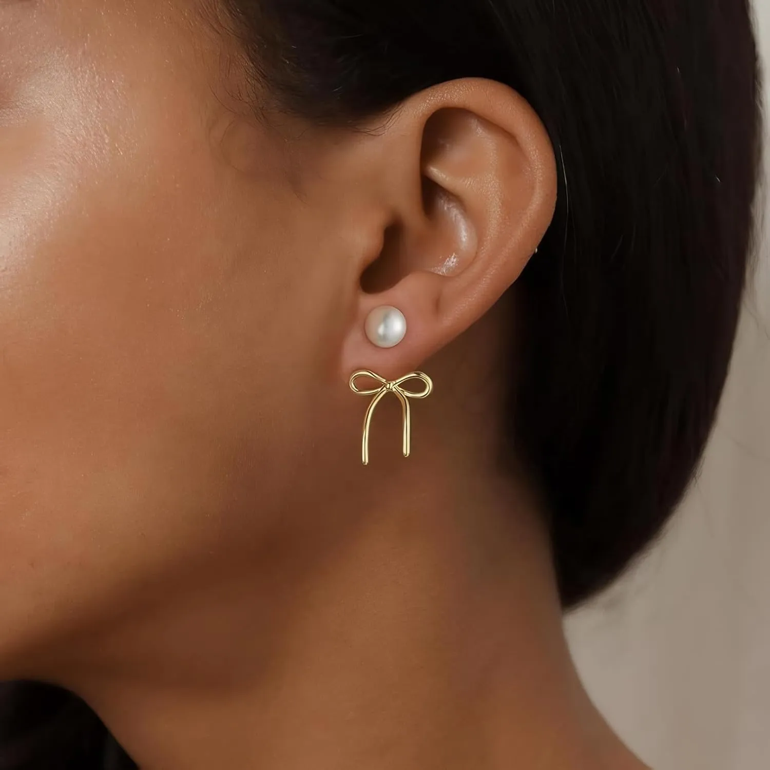 Gold Bow Earrings for Women, Long Tassel Chain Drop Earrings, Trendy Small Bow Earrings, Ribbon Waterfall Dangling Earrings, Pearl Bow Earrings, Sparkly Elegant Bowknot Preppy Jewelry Gifts for Women