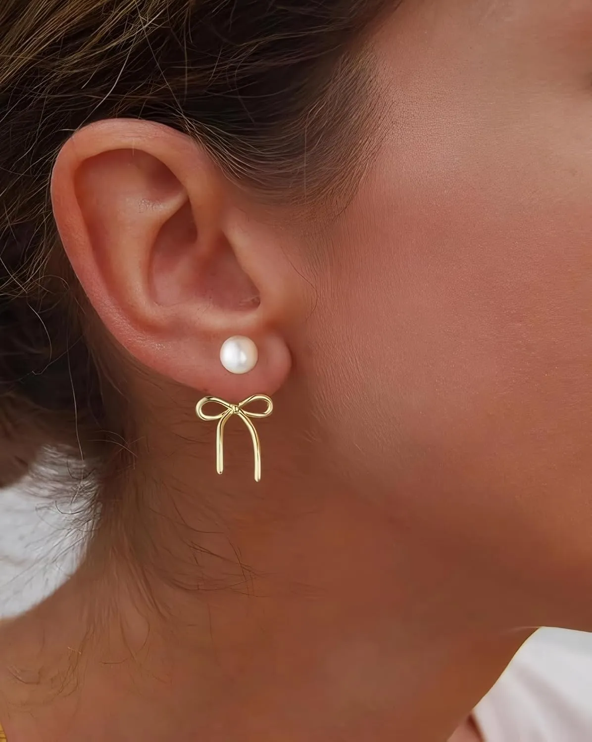 Gold Bow Earrings for Women, Long Tassel Chain Drop Earrings, Trendy Small Bow Earrings, Ribbon Waterfall Dangling Earrings, Pearl Bow Earrings, Sparkly Elegant Bowknot Preppy Jewelry Gifts for Women
